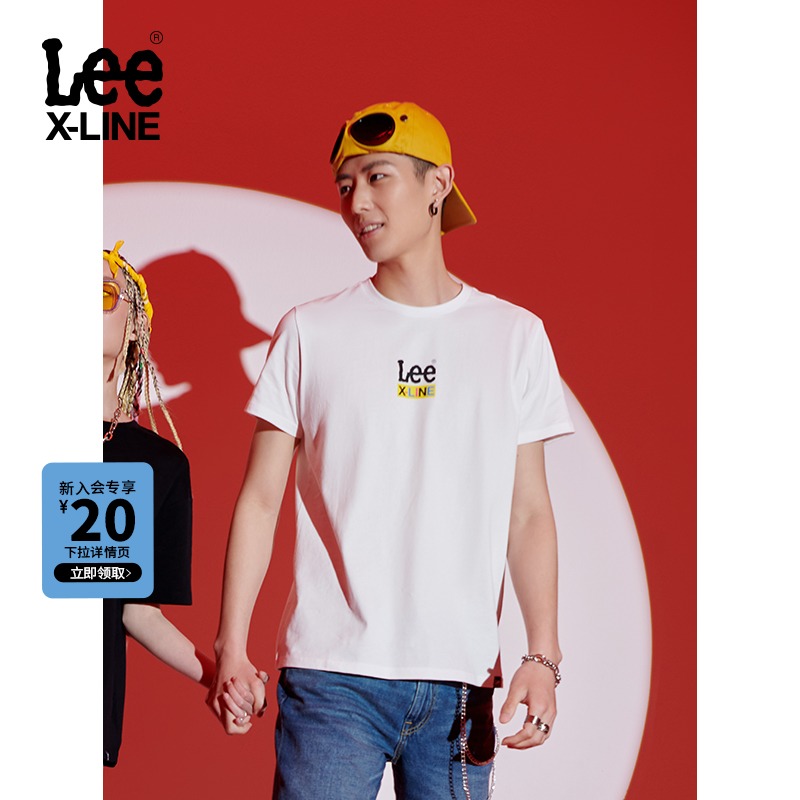 LeeXLINE 22新品标准版型logo印花圆领套头多色短袖T恤男上衣潮