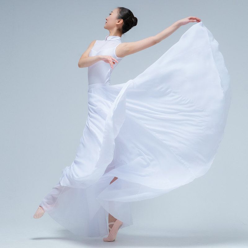 舞蹈白色现代舞演出服裙大裙摆长裙连衣裙芒种古风民族服装