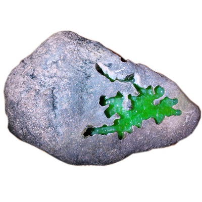 天然翡翠原石原料手镯料吊坠料牌子料半明料开窗高色绿冰种帝王绿