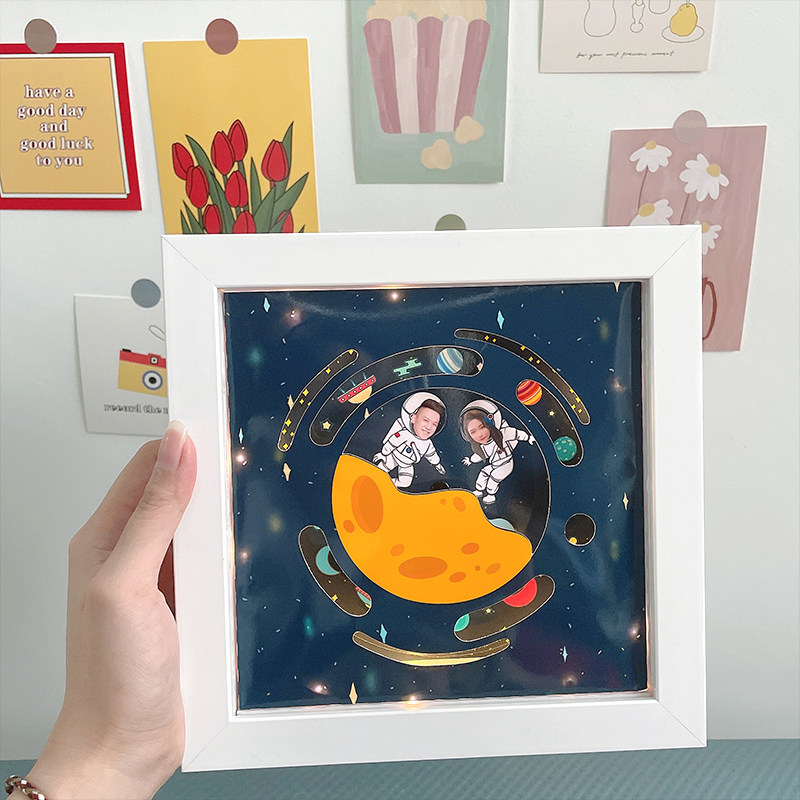 立体立体音音乐相框情侣旋转宇航员diy卡通太空相框