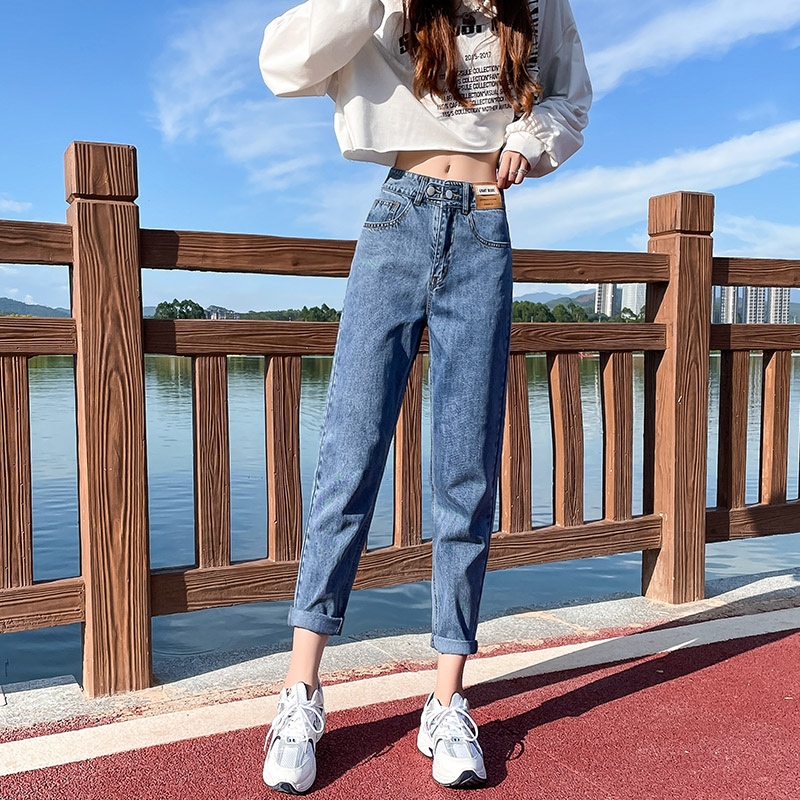一米五矮个子萝卜哈伦八分裤女春夏季小个子高腰直筒牛仔裤老爹裤