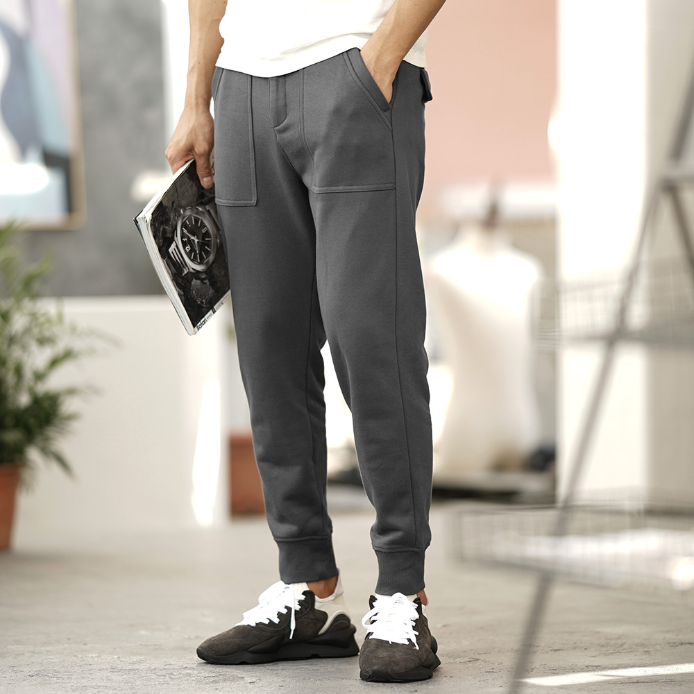 秋冬男款纯棉针织休闲裤重磅加厚宽松卫裤束绳裤休闲裤