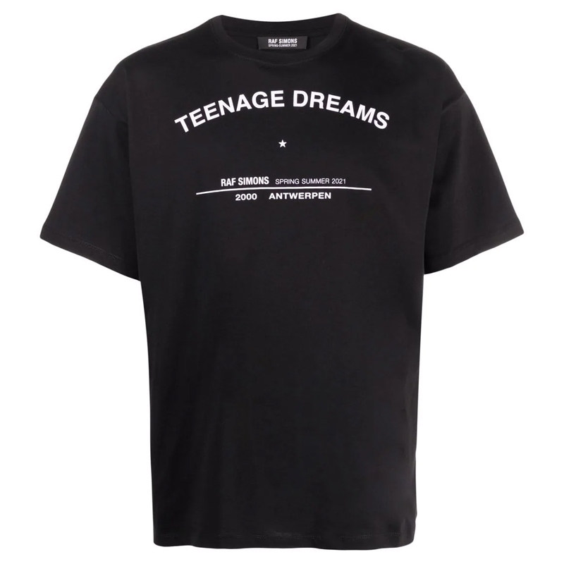 rafsimons新款黑色徽标logo男士宽松圆领短袖t恤