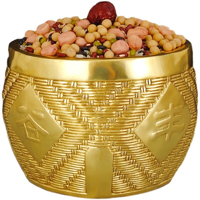 铜缸摆件纯铜存钱五谷丰登粮仓铜篓茶叶罐米缸鱼篓螃蟹礼品装饰摆件