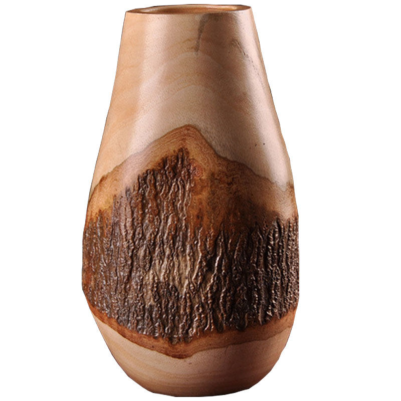 花瓶东南亚工艺品创意风格摆件实木原生态树皮原木花瓶