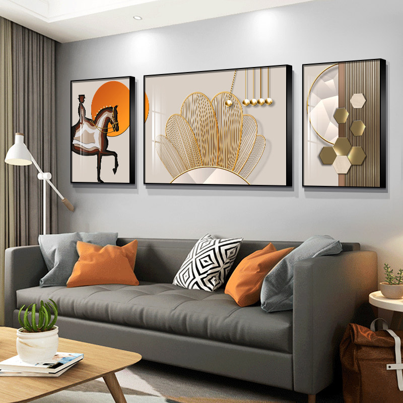 挂画沙发马到成功客厅装饰画轻奢背景背景墙墙面简约现代装饰画