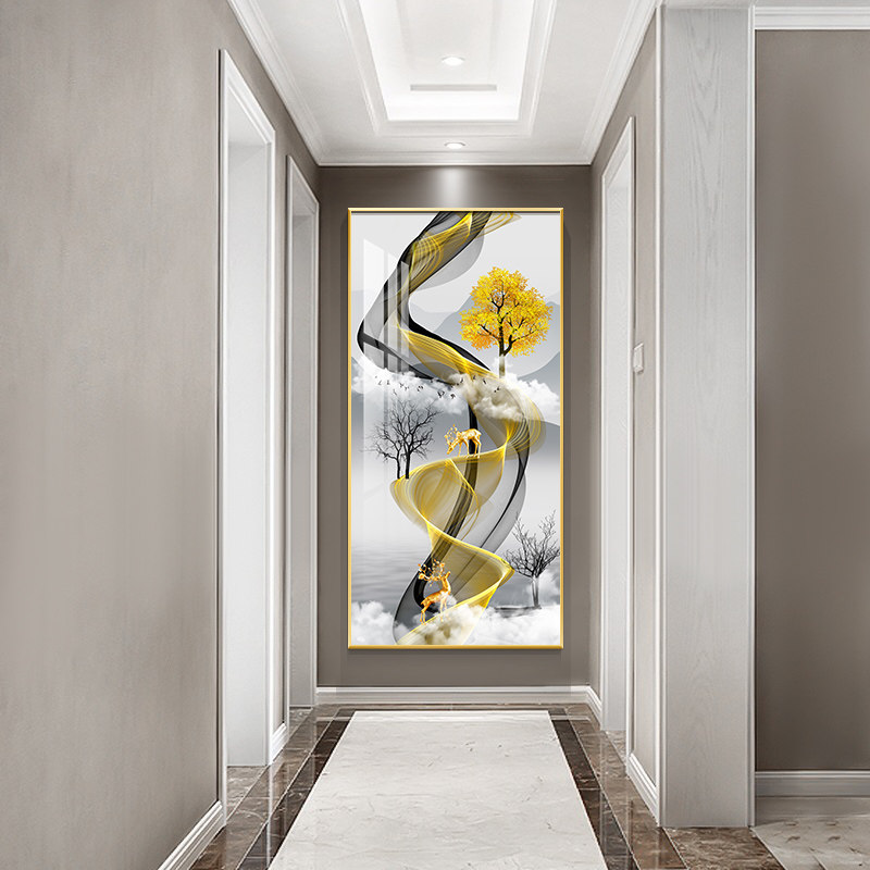 玄关装饰画福禄有余现代轻奢竖版入门过道走廊现代装饰画