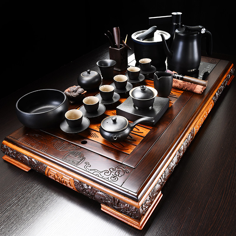 檀木茶盘功夫功夫茶茶具套装家用高端实木双炉功夫茶具