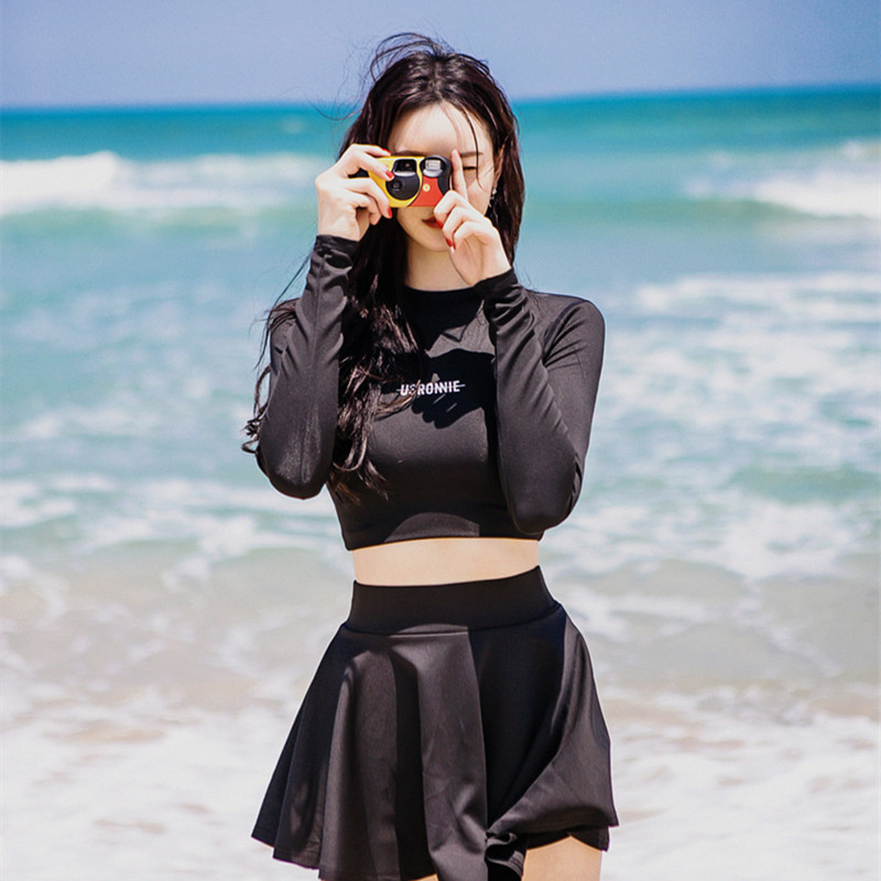 长袖泳衣性感显瘦女两件套分体式泡温泉穿的衣服保守型泡澡比基尼