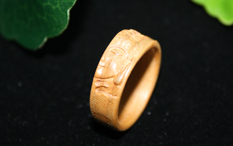 缘起雕刻男女礼物生日情侣戒指佛头善面桃木戒指