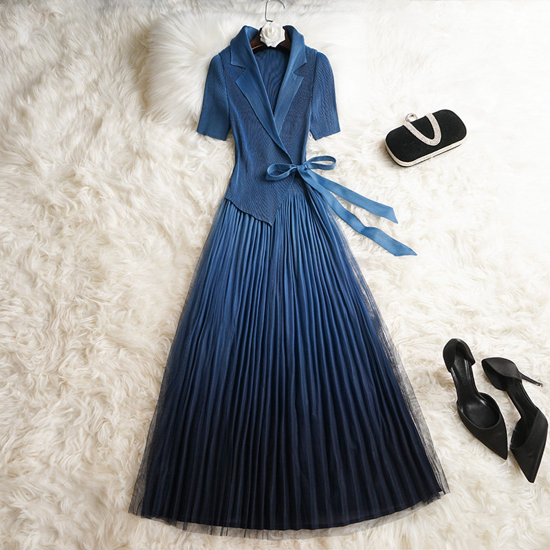 渐变变色连衣裙仙气长裙气质葡萄裙子法式西装连衣裙