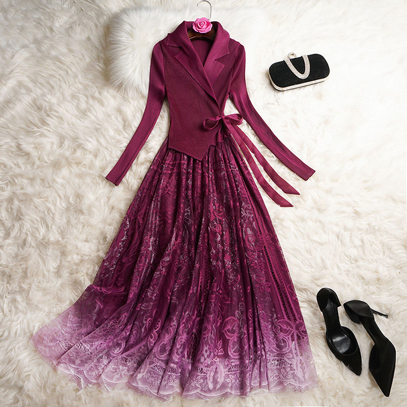 赫本设计裙子春减飘逸长裙女仙渐变变色高端连衣裙