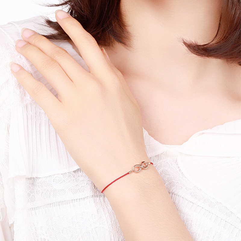 【现货】佐卡伊钻石手链 玫瑰金18k金幸运红绳无限符号钻石手链