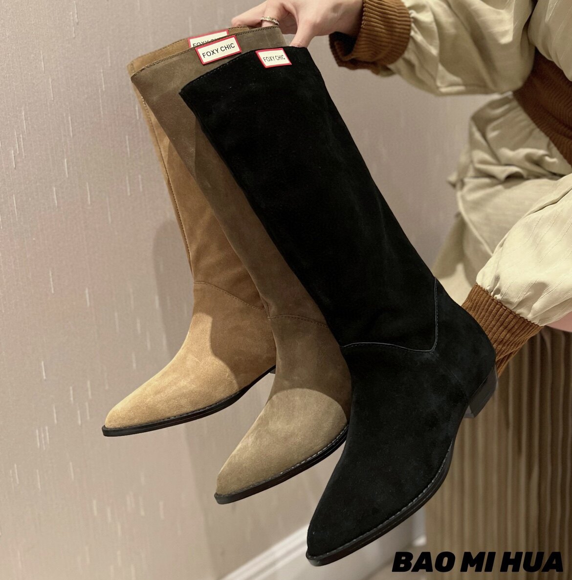 欧美复古尖头低跟切尔西真皮不过过膝套筒长靴切尔西靴