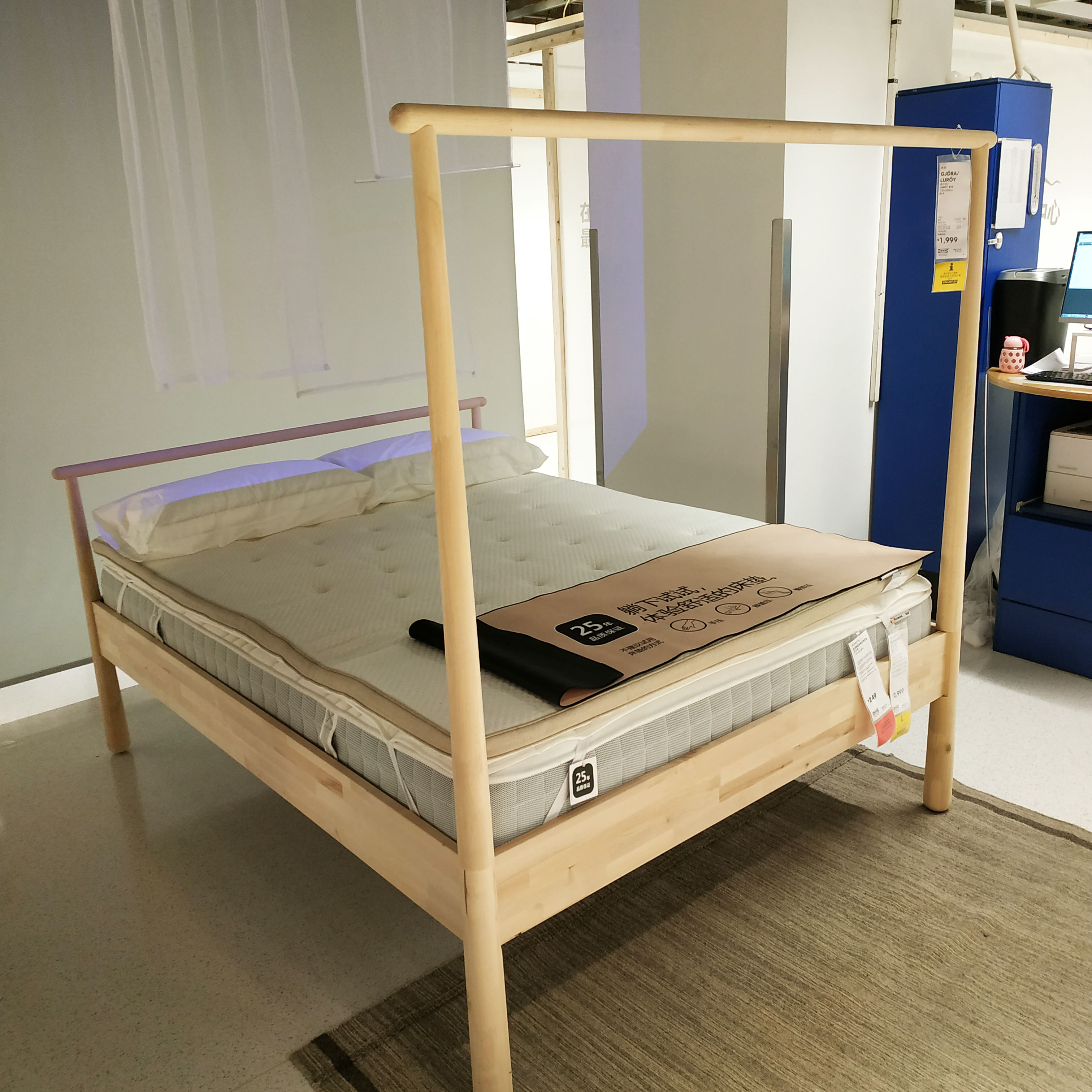 宜家新款简约现代桦木格约拉床架双人床高架床实实木床