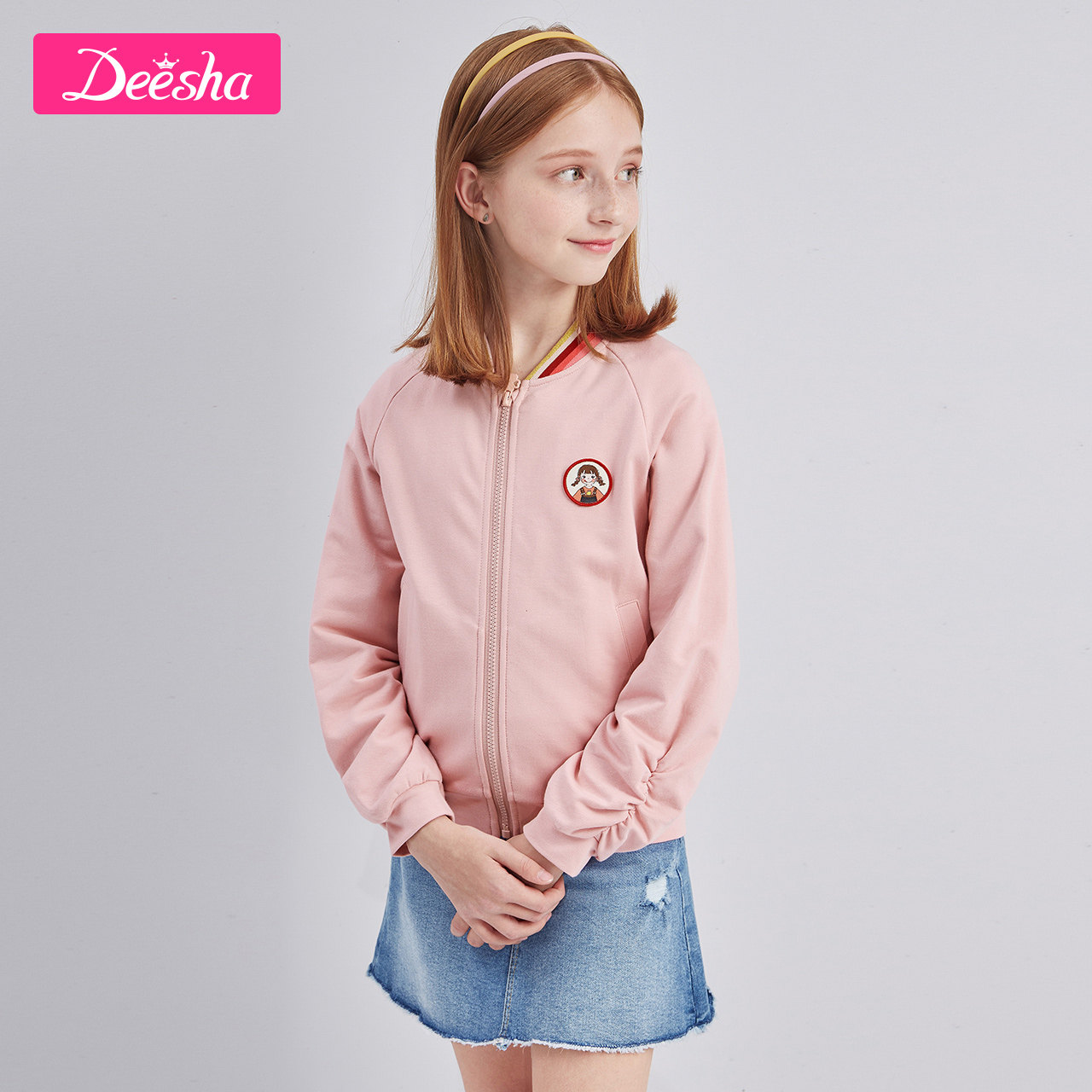 笛莎童装女童上衣2020春秋新款中大童儿童小女孩时尚棒球服领外套