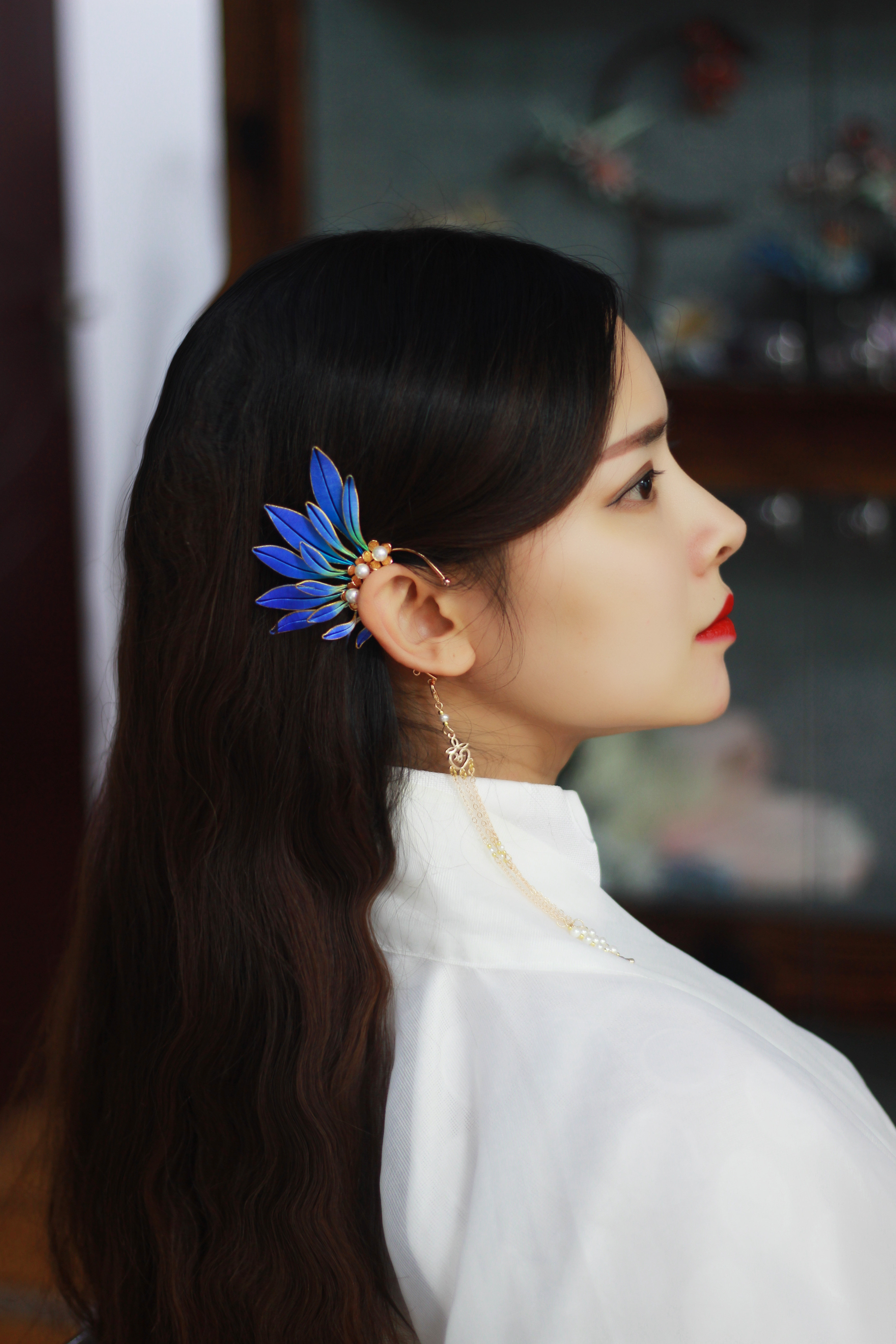 森森间雀非遗古风复古翅膀幻彩森的耳挂缠花耳夹