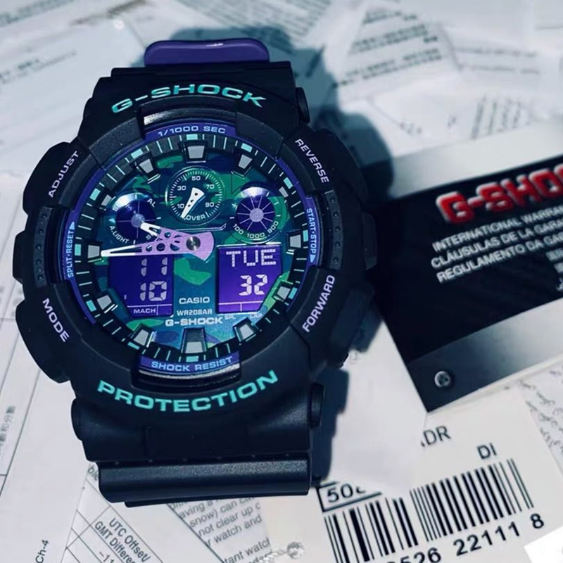 卡西欧手表男gshock霓虹视觉蓝紫撞色运动手表ga100bl1a