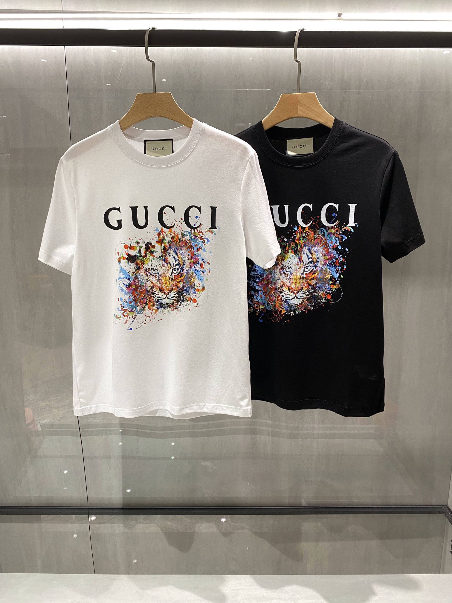 Gucci/古驰22春夏新款字母logo老虎印花时尚百搭休闲短袖男T恤女