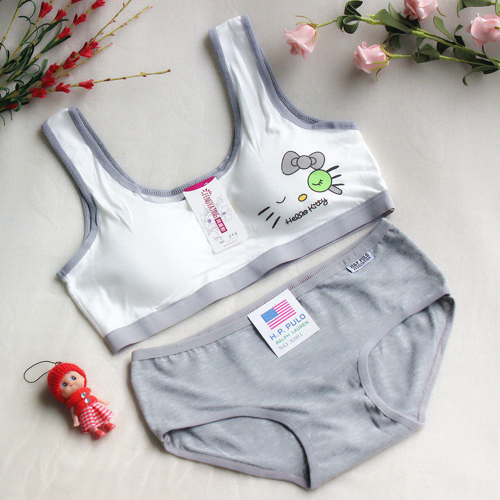 青春发育期文胸中小学生儿童无钢圈卡通女童背心少女内衣内裤套装