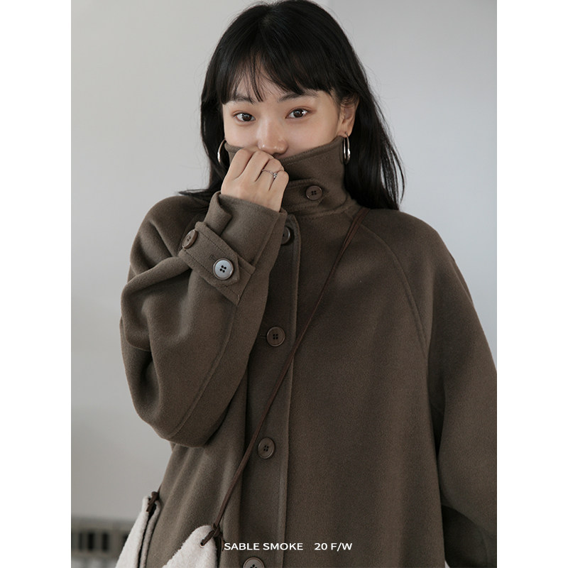 sablesmoke双面羊毛羊绒外套秋冬季新款立领中长毛呢毛呢外套