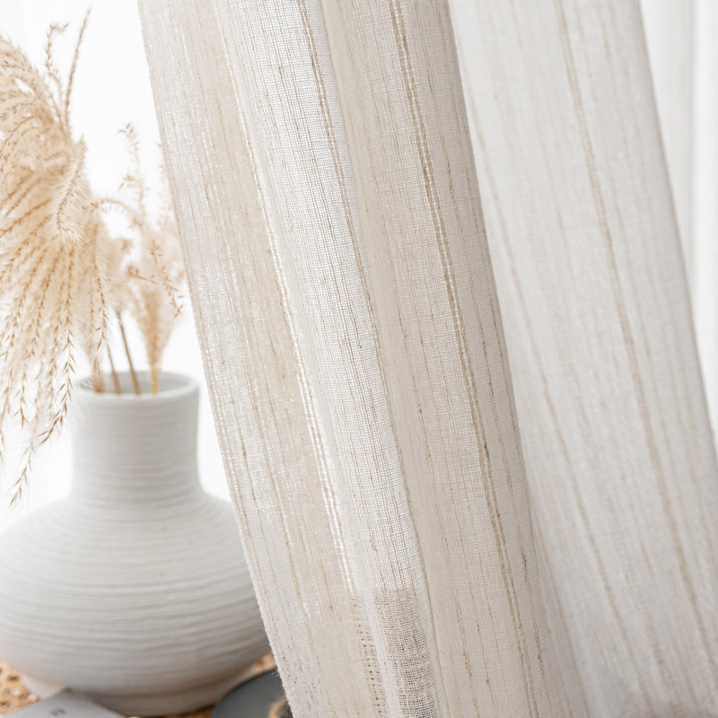 亚麻苎麻条纹美式现代日式侘寂简约复古百搭定制窗帘