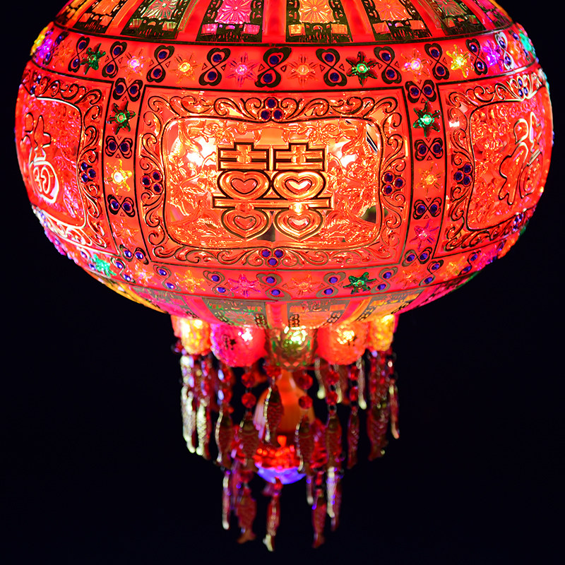 新款福喜灯笼旋转七彩水晶灯恭喜发财灯室外过道节庆带电灯笼春节