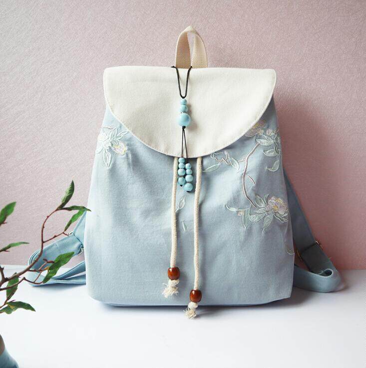 纯手绘厚帆布国风手工背包古风小清新唯美文艺青年学院风汉服书包