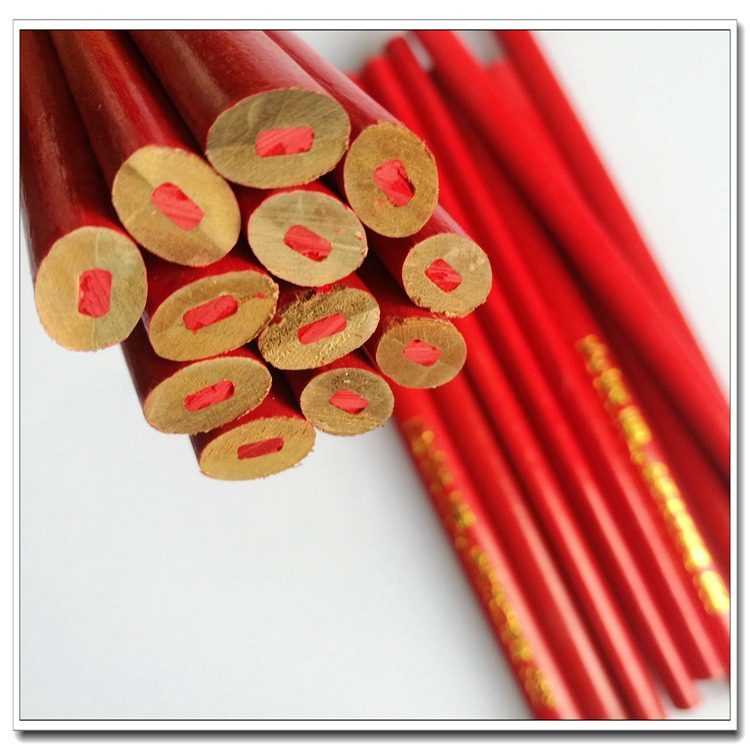 精品山城加粗全红铅笔椭圆纯红红色铅芯划线铅笔