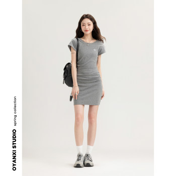 Ouyang Xi <Qingfeng Drizzle> Spring Pure Desire Round Neck A-line Short Skirt for Commuting, Versatile Slim Fit Dress