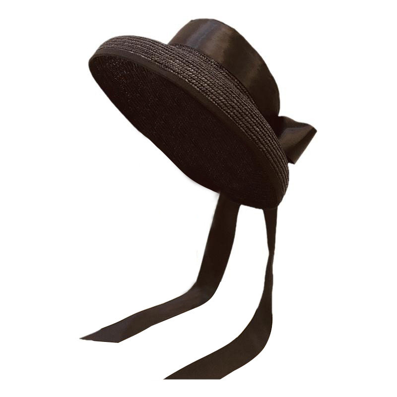 欧洲赫本风大飘带蝴蝶结优雅复古顶帽沙滩草帽帽子