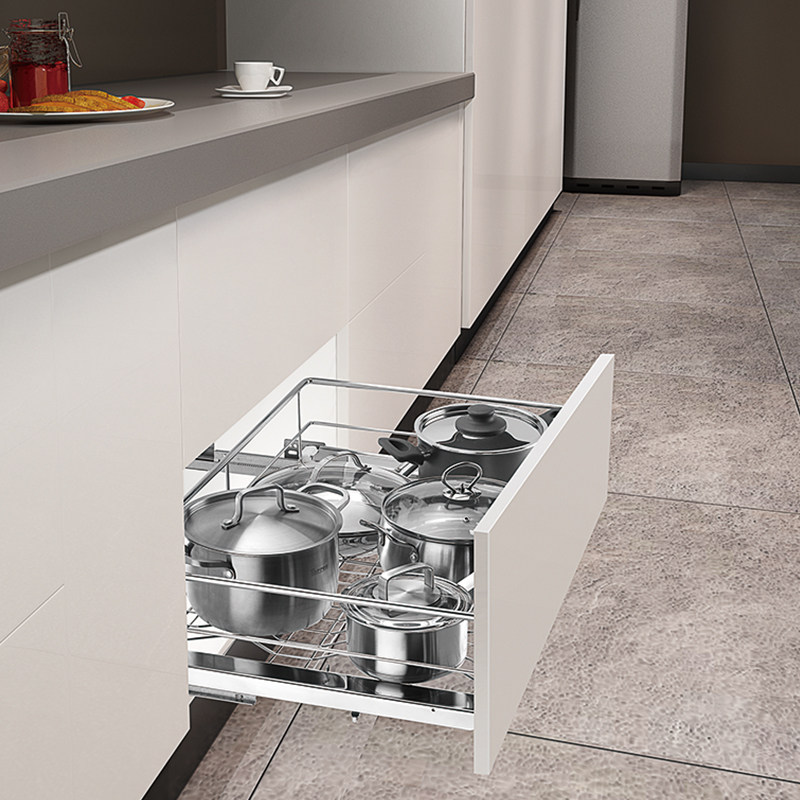 百隆阻尼轨道拉篮双层调味不锈钢厨房橱柜抽屉拉篮