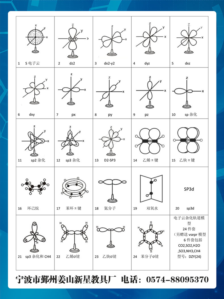 电子云杂化轨道模型24件套dsp3乙烯乙炔pxpypz高中
