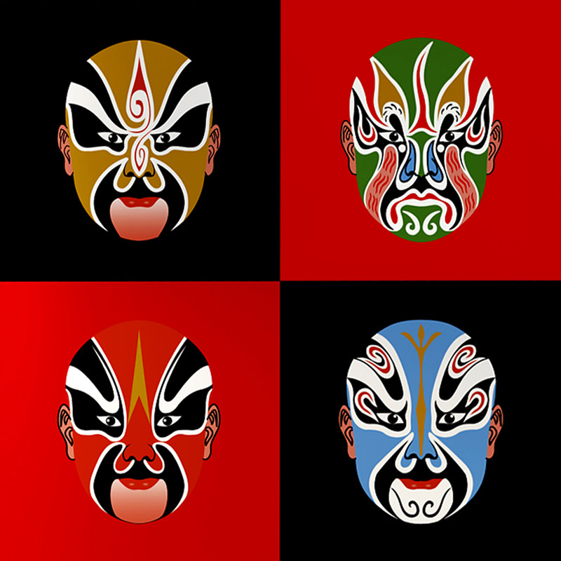 中式京剧脸谱墙纸火锅店墙面串串装修主题创意定制pvc墙纸