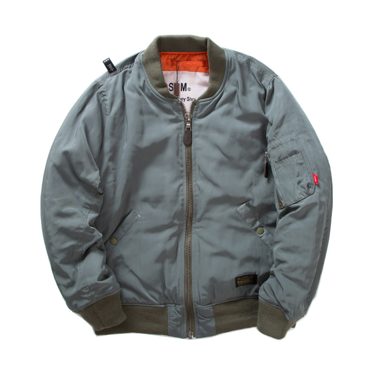 冬季日系潮青绿色空军飞行夹克MA1男休闲棉服复古棒球衣加厚外套
