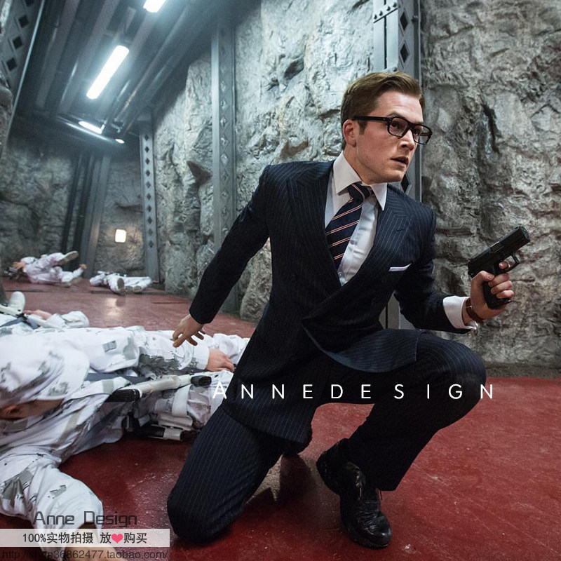 王牌特工定制英伦风修身西装双排条纹kingsman同款男西服