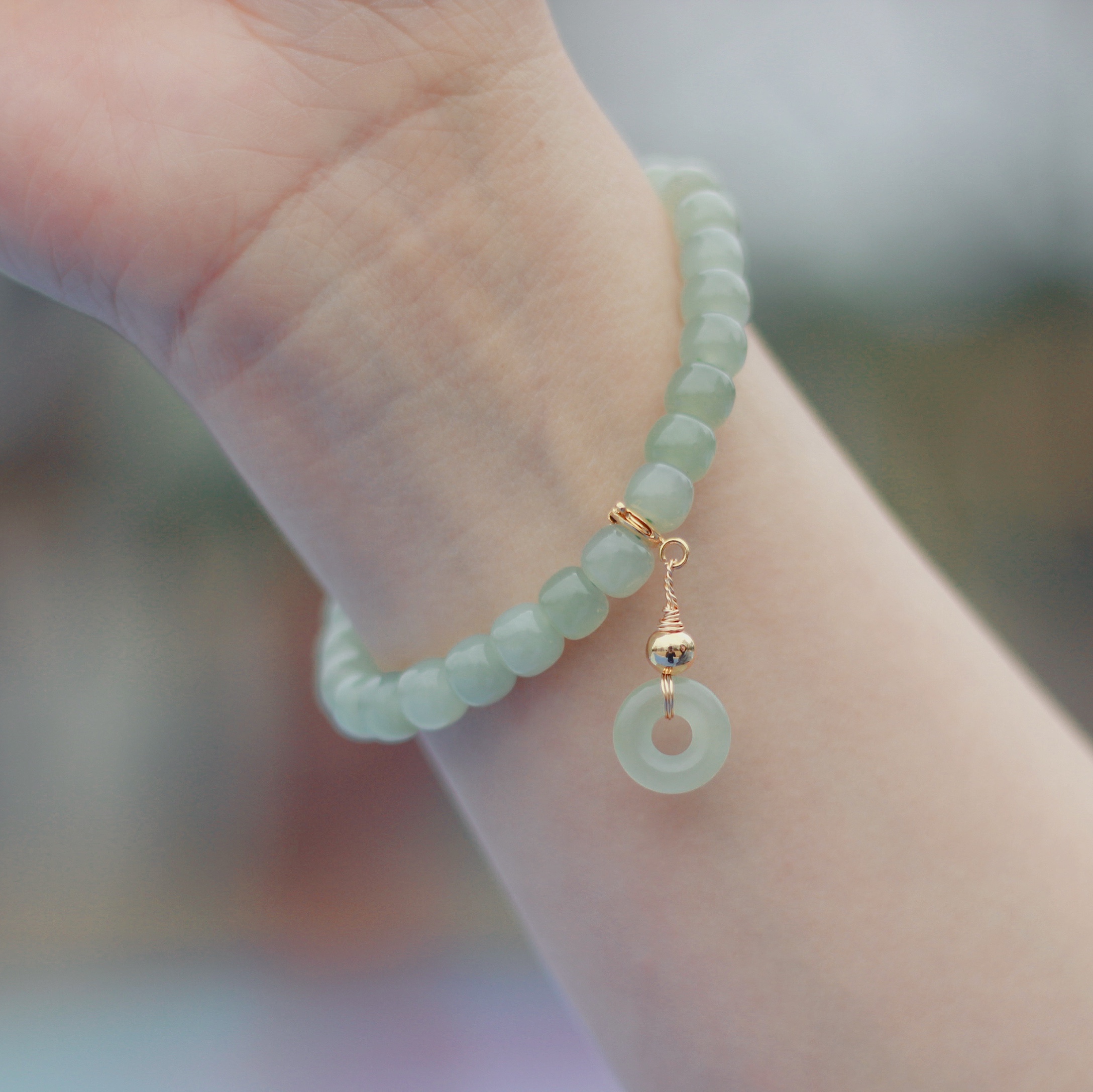 平安扣和田玉手串女生玉珠玉石镶嵌手链转运珠子串珠ins小众设计