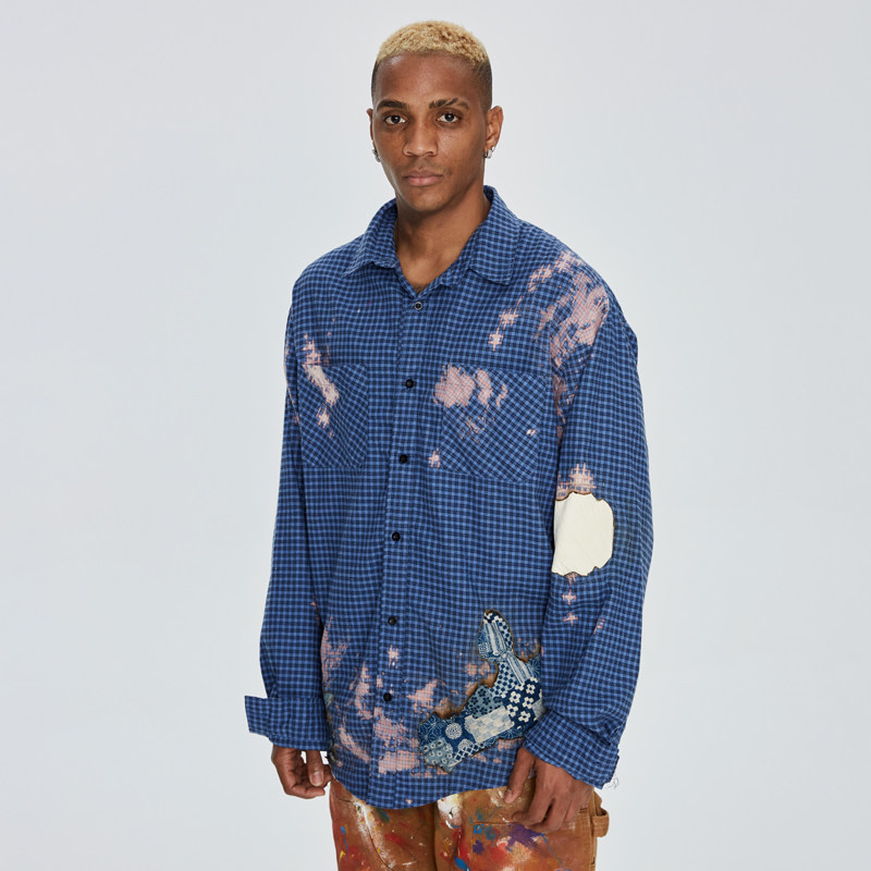 衬衫saintlouis手工复古嘻哈男胡先煦同款蓝色衬衫