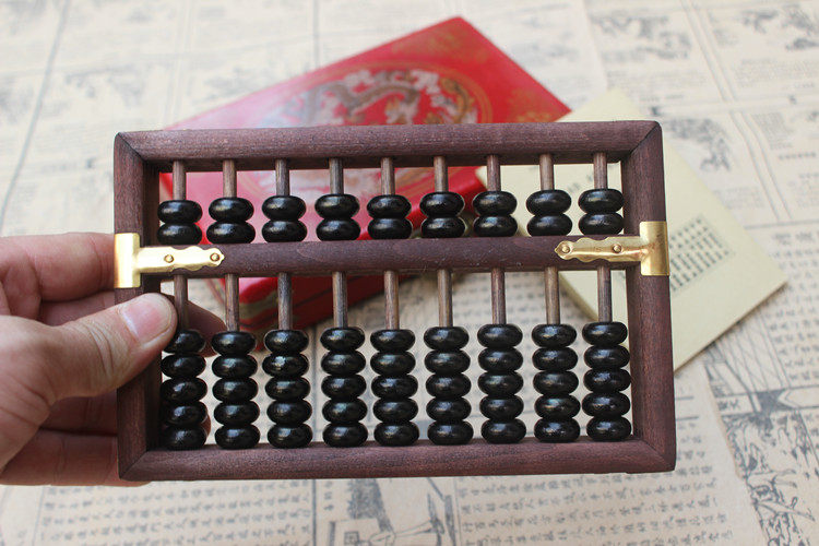 礼品算盘仿古9档榉木珠算龙凤图案木盒复古算盘