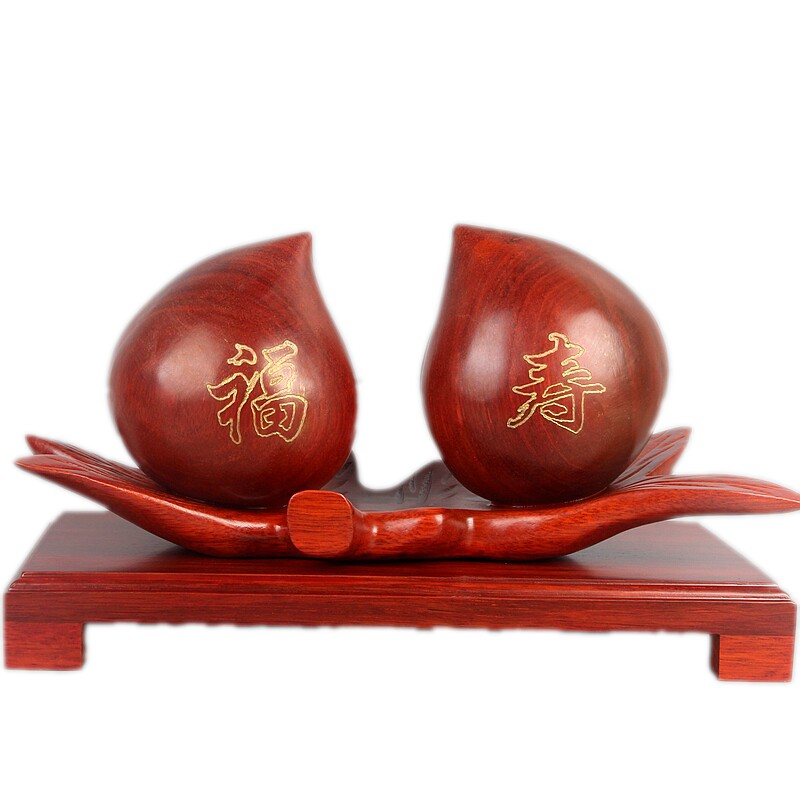 东阳红木福寿桃祝寿生日送礼雕刻家居装饰木雕工艺品实木桃子摆件