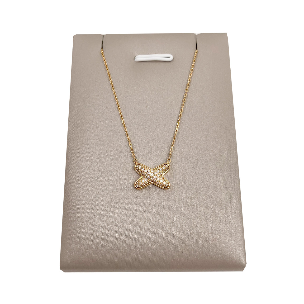 chaumt尚美巴黎玫瑰金满钻交叉项链公价26100项链