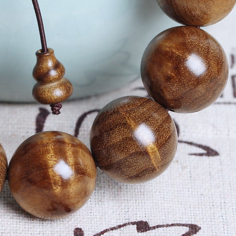 工艺捡漏水波波纹金丝18mm小叶桢楠佛珠手串手串