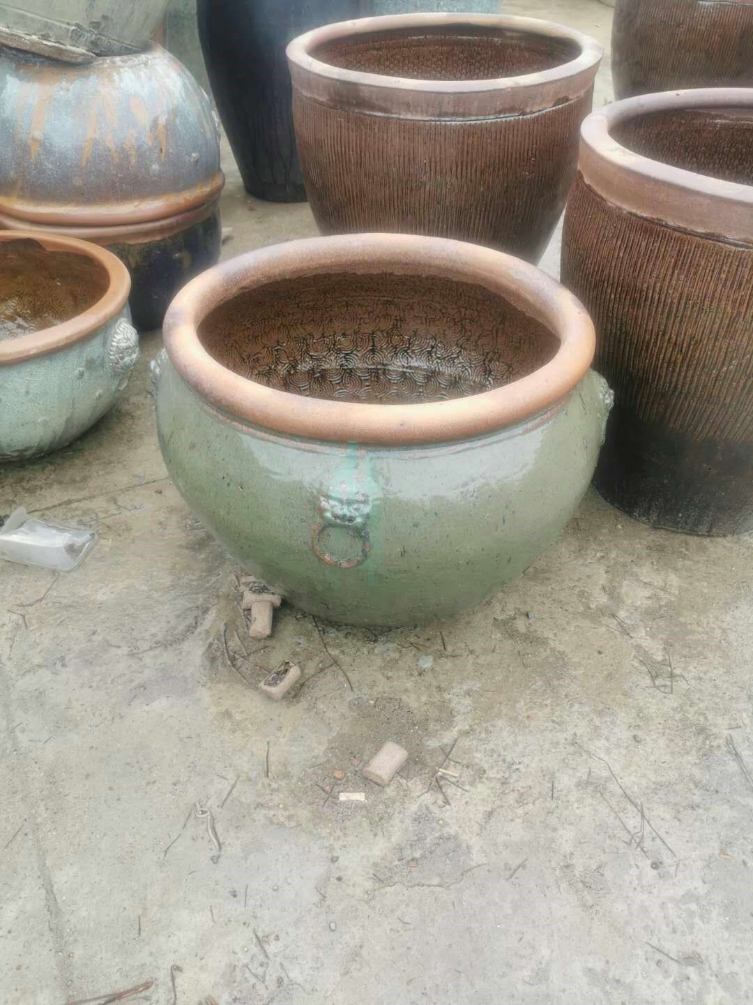 老款狮头园林景观做旧花盆水缸花钵陶盆陶缸色釉粗花盆