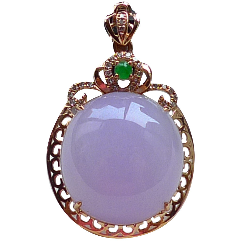 吊坠18k金镶玉紫罗兰翡翠蛋面裸石镶嵌钻石正品颈饰