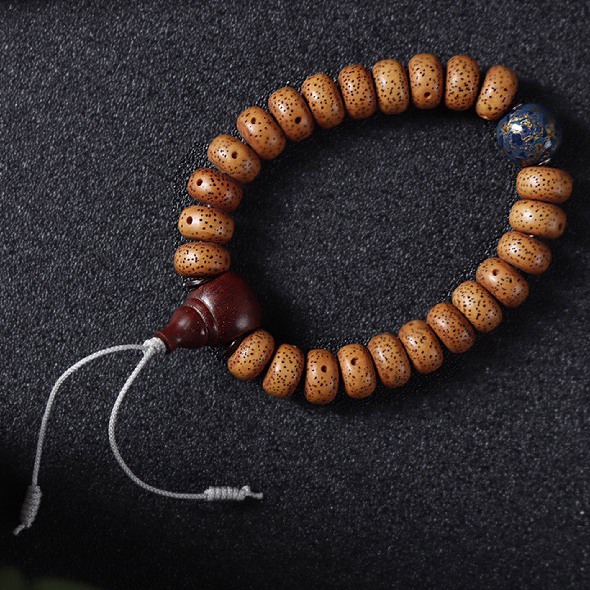 星月菩提陈籽8x13mm24颗佛珠手串小叶紫檀一体手串