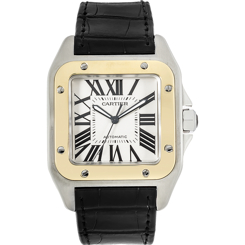 [快拍][9.8新拍卖]卡地亚山度士18k黄金表圈自动机械男表W20072X7