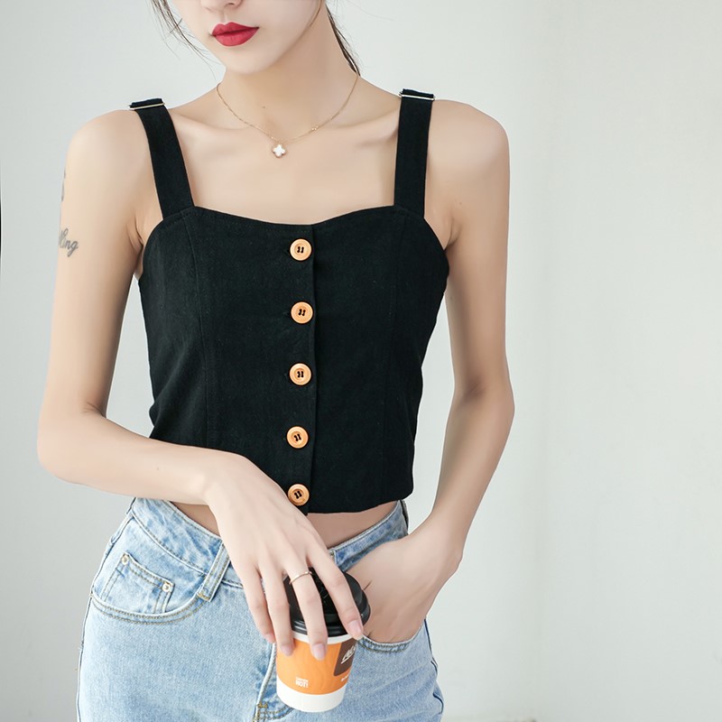 小吊带外穿ins 甜美心女可调节肩带白色小清新夏潮酷少女港味背心