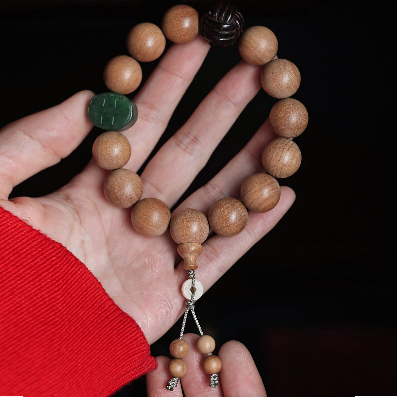 印度老山檀香15mm佛珠手串配饰小叶紫檀绣球手串