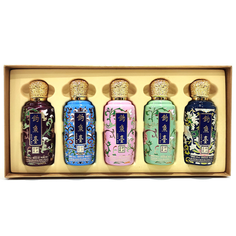 钓鱼台珐琅五彩缤纷53度香型白酒5瓶100ml小酒版礼国产白酒