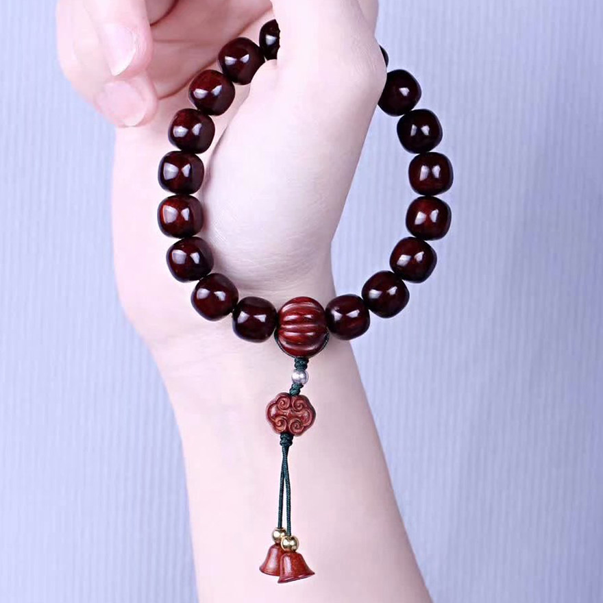 印度小叶紫檀10mm老型珠手串高油密鸡血血红搭配佛珠